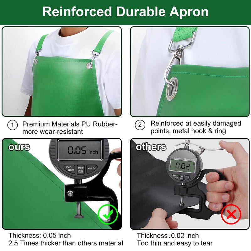 SHEOMERN Waterproof Aprons for Men  43"" Long PU Rubber Heavy Duty Apron with Adjustable X-Strap for Dishwasher  Butcher  Dog Grooming  Lab Chemical Work (Green) - Image 4